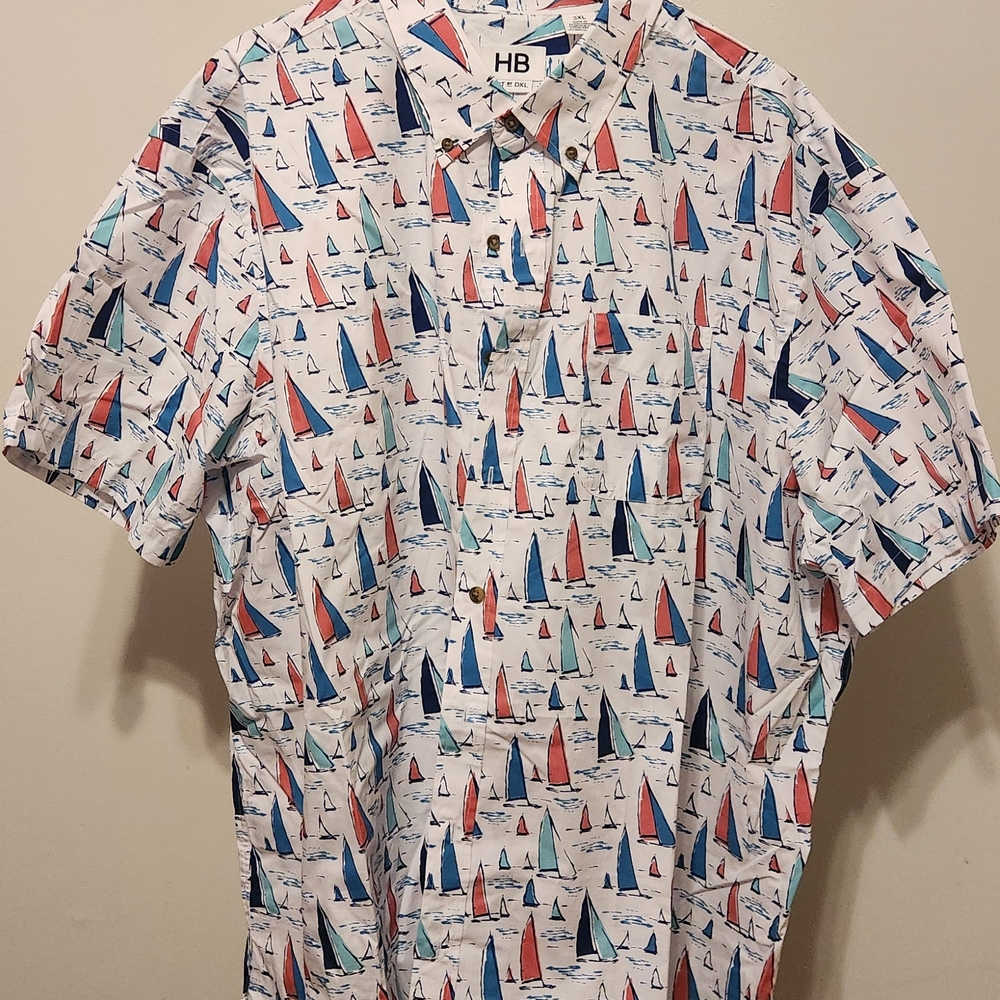 Harbor Bay White and Red Casual Button Down Shirt
